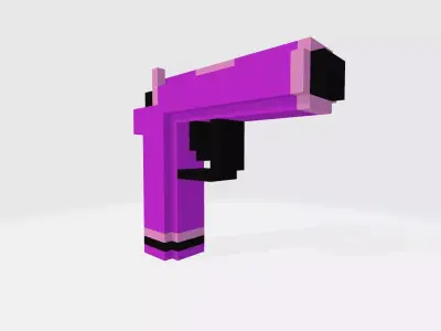 Voxel Pink Pistol Gun Low-poly 3D model