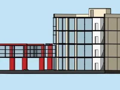 Modern Modular Office Building with Elevated Walkway 3D model