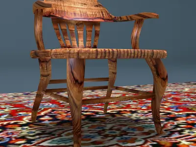 Antique Elm Wood Chair 3D model