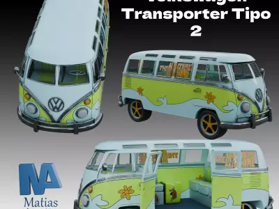 Volkswagen Transporter Tipo 2 The Mistery Machine Low-poly 3D model