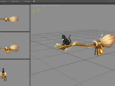 Cartoon Witch Staff - A flying magic wand Low-poly 3D model