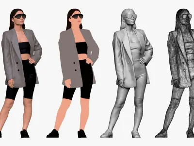 001243 woman in big glasses and gray coat 3D model
