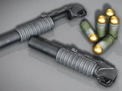 M203 UnderBarrel 40mm Grenade Launcher Game ready Low Poly Low-poly 3D model