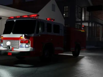 realistic fire truck  Low-poly 3D model