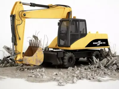 Yellow Industrial Excavator 3D model
