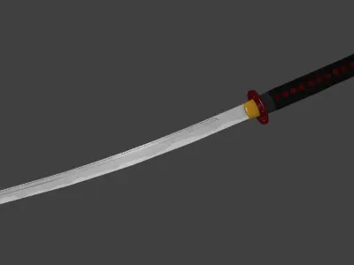 Katana samurai sword Low-poly 3D model 7