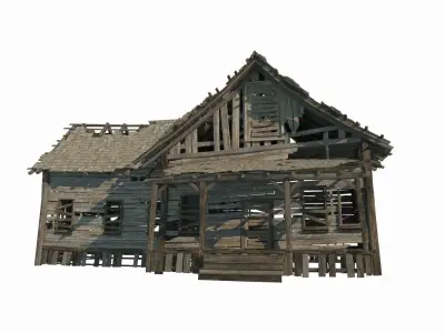 A dilapidated old wooden house 3D model