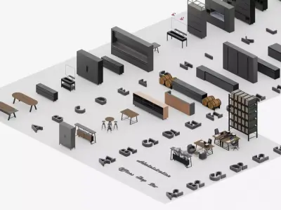 Modern Industrial Office Furniture Asset Collection 3D model