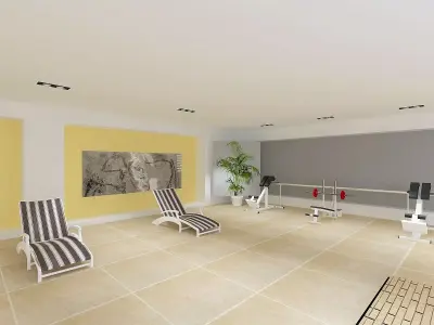 Pool with Gym and Patio 3D model