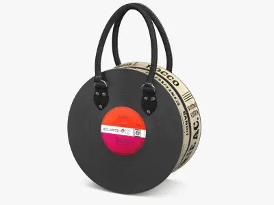 Designer Vinyl Record Handbag with Printed Canvas Sides 3D model