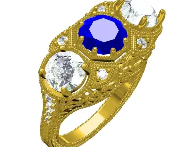 Antique Three Stone Vintage Art Deco Engagement Ring 3D print model