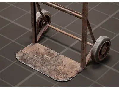 Old Rusty Metal Warehouse Hand Truck Cart Dolly Low-poly 3D model