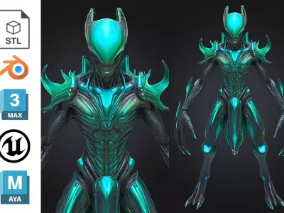 Cyber Alien Overlord Low-poly 3D model