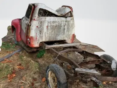 Old truck hit by tree 3D model