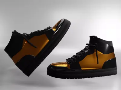 Hip Hop Black and Gold Fashioned Sneakers Shoes For Blender 3D model