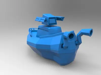 Low poly warship toy boat Low-poly 3D model