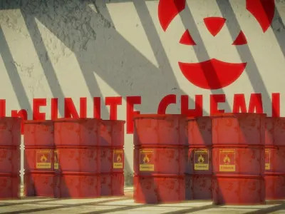 3D Model of Flammable Chemical Barrels in Industrial Warehouse  Low-poly 3D model