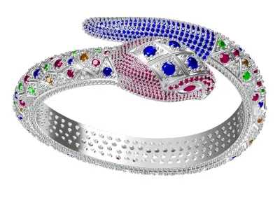 Antique Snake Multi Colour Gemstone Bracelet 3D print model