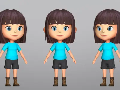 Cartoon Girl Character Low Poly 3D model