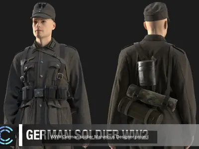 Military clothing from World War II Marvelous designer projects 3D Model Pack