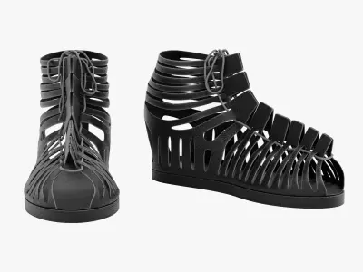 Black Leather Sandal Shoes 3D model