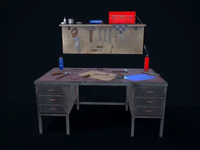 Workbench with tools Low-poly 3D model