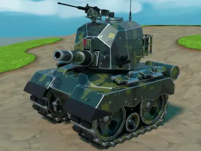 Cartoon Low Poly Animated Tank Low-poly 3D model