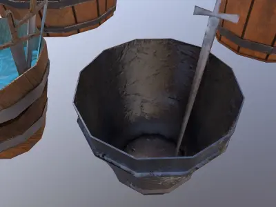 Buckets wooden bucket with water in it Free low-poly 3D model