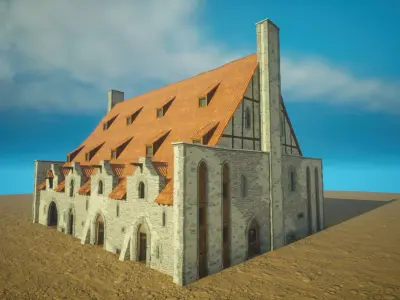 Medieval old build11-interior and exterior design Low-poly 3D model