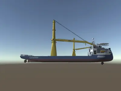 Jumbo heavy lift crane vessel low-poly 3d model Low-poly 3D model