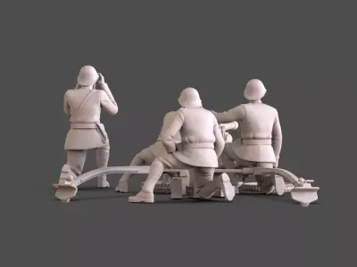 Dutch Soldiers WW2 Artillery Crew and Bohler  anti tank gun  3D print model