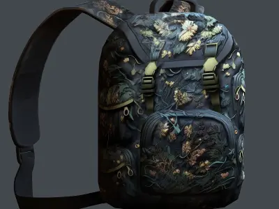 Backpack military combat Black baggage Low-poly Low-poly 3D model 5