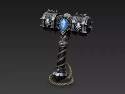 Stylized Dark Fantasy Skull Warhammer  Necromancer Frost Mace 3D model