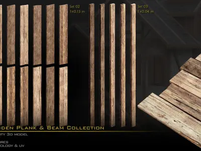 Wooden Plank and Beam collection Medieval 3D Asset Pack Low-poly 3D model
