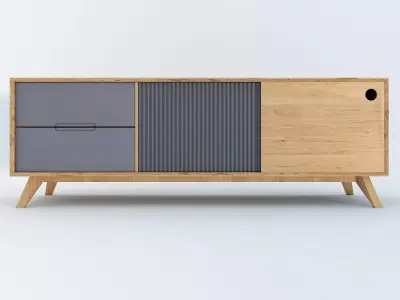 Cabinet TV 3D model - LOFT FURNITURE Steel and natural OAK 3D model