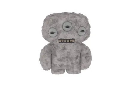 Plush Toy Alien with Three Eyes Gray Fur Rigged for Cinema 4D 3D model