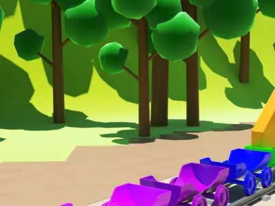 3D Cartoon forest and Animated  train models with numbers Low-poly 3D model