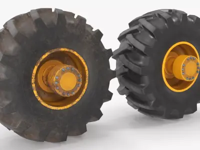 Heavy Machine Tire Wheel Set Clean and Dirt 3D model