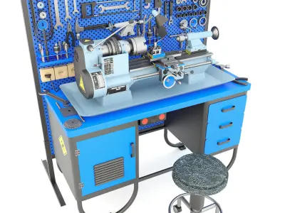 MN-80 Industrial lathe machine tool workbench and garage tools 3D model