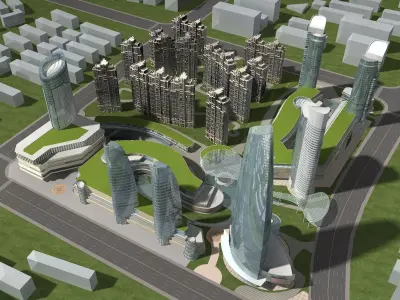 Architecture futuristic city with tall buildings 3D model purchase