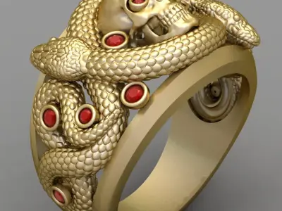 Antique Snake Ring With Red Diamonds  3D print model