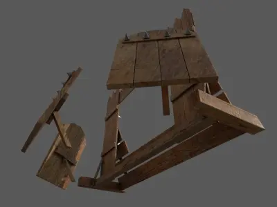 Barricade 3D model wooden chair with two doors Low-poly 3D model