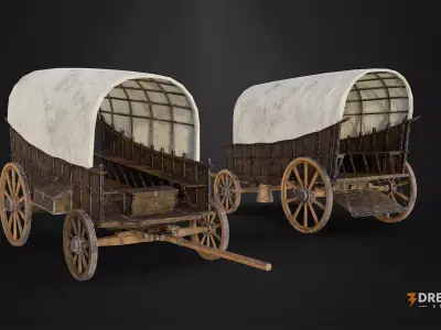 Medieval Wagons Carts Carriages Vol-2 - Horse Ox Drawn Transport Low-poly 3D model