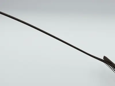 wooden medieval rake Low-poly 3D model