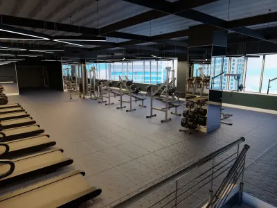 realistic GYM model scene - fitness center Low-poly 3D model