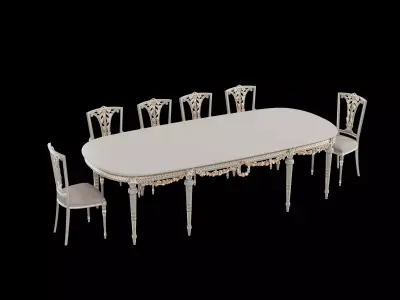 Antique Dining table set 3D model