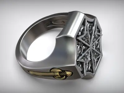 Maltese Cross Sword Signet Ring 3D print model