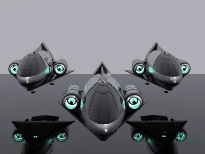 Futuristic Chrome sci-fi Spaceship Low-poly 3D model