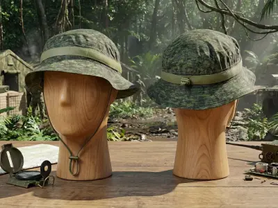 Military Digital Camo Boonie Hat Low-poly 3D model