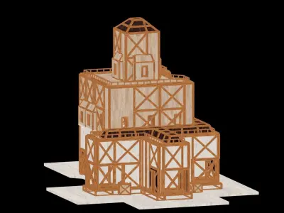 Medieval Low Poly Building Castle Wooden Village Stone House 18 Low-poly 3D model
